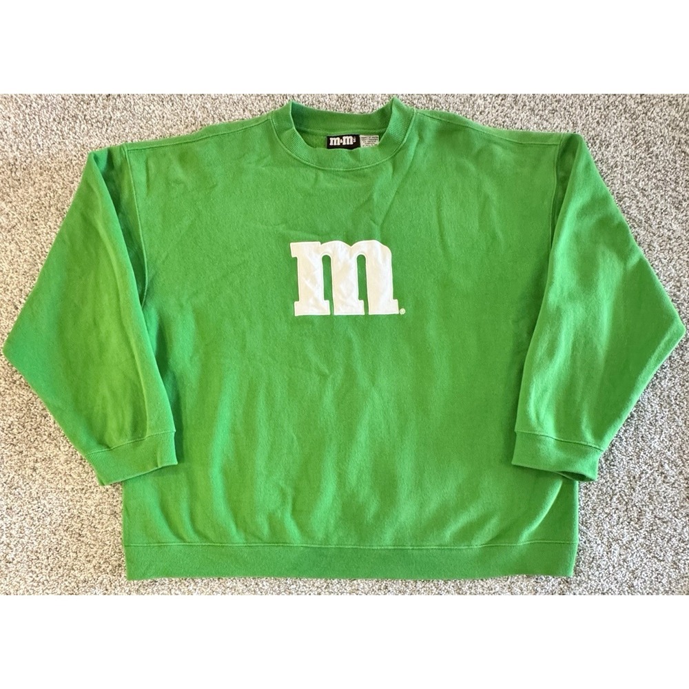 Vintage Y2K M&M's Green Candy M Crewneck Sweatshirt Large M&M Official Costume